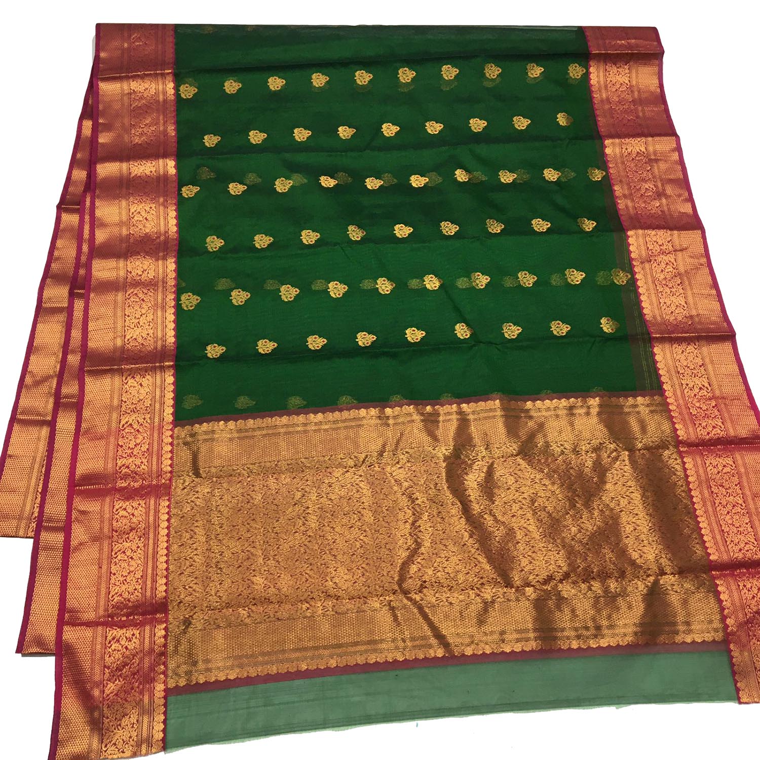 Green Chanderi Handloom Pure Katan Silk Saree - Luxurion World