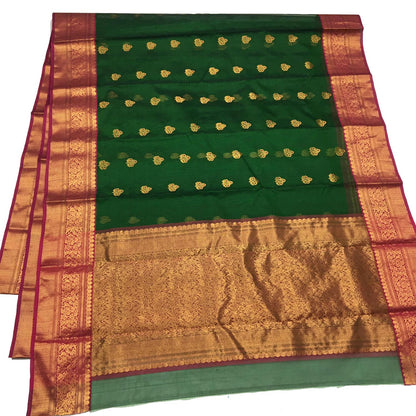 Green Chanderi Handloom Pure Katan Silk Saree - Luxurion World