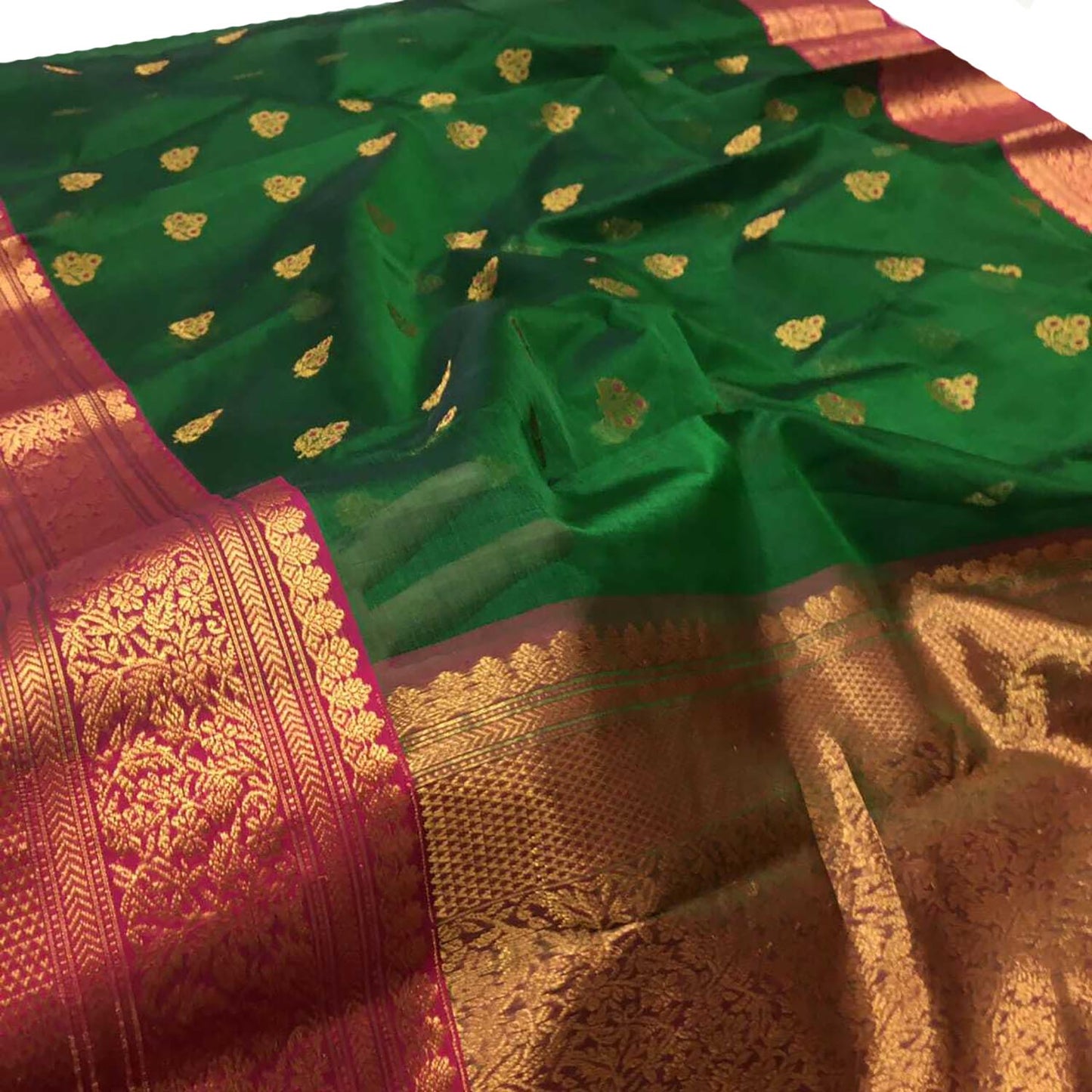 Green Chanderi Handloom Pure Katan Silk Saree - Luxurion World