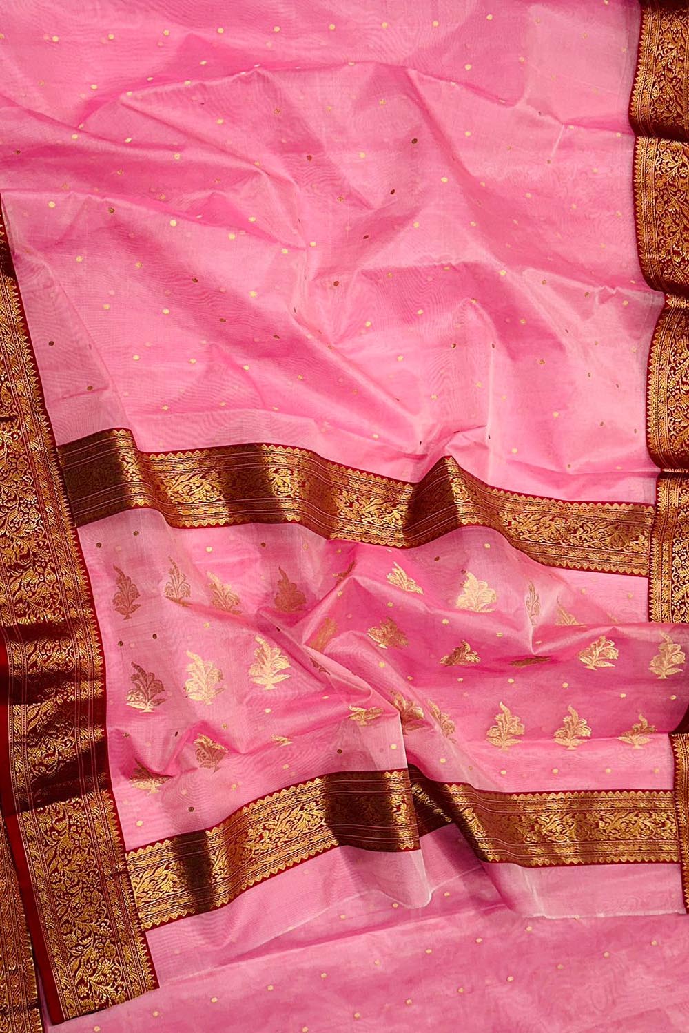 Beautiful Pink Chanderi Handloom Pure Katan Silk Saree - Luxurion World