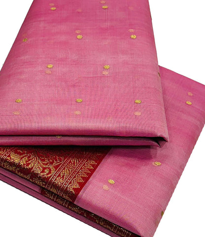 Beautiful Pink Chanderi Handloom Pure Katan Silk Saree - Luxurion World