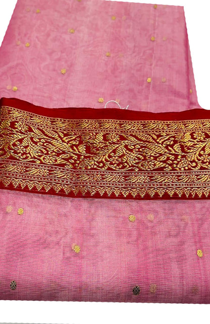 Beautiful Pink Chanderi Handloom Pure Katan Silk Saree - Luxurion World