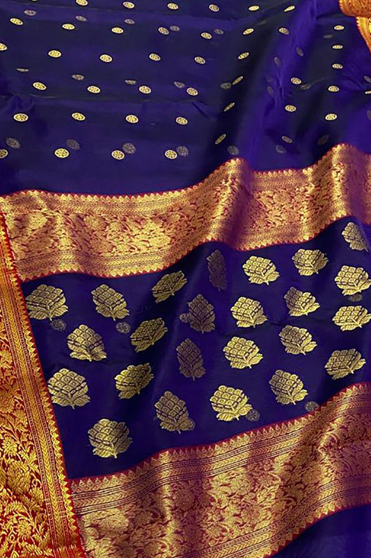 Blue Chanderi Handloom Pure Katan Silk Saree - Luxurion World