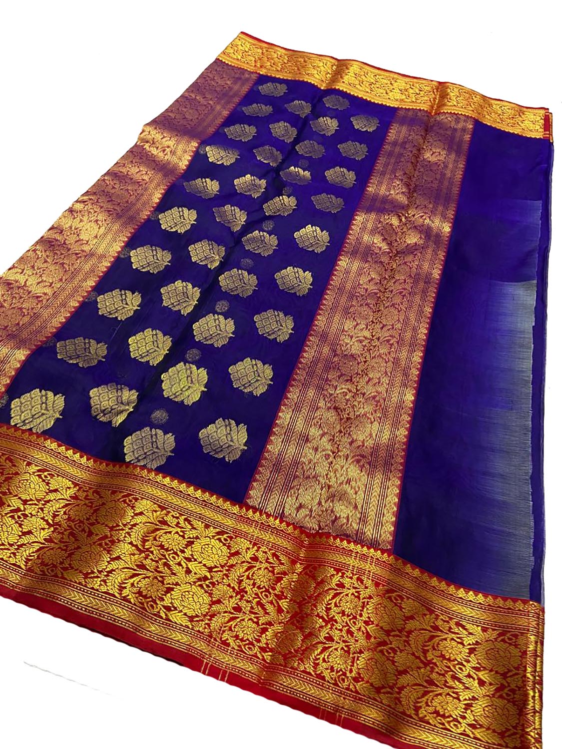 Blue Chanderi Handloom Pure Katan Silk Saree - Luxurion World