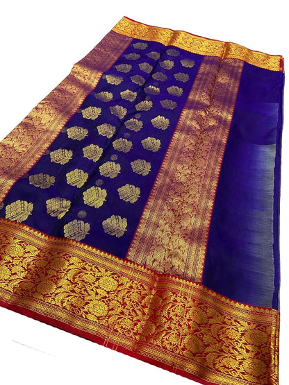 Blue Chanderi Handloom Pure Katan Silk Saree - Luxurion World
