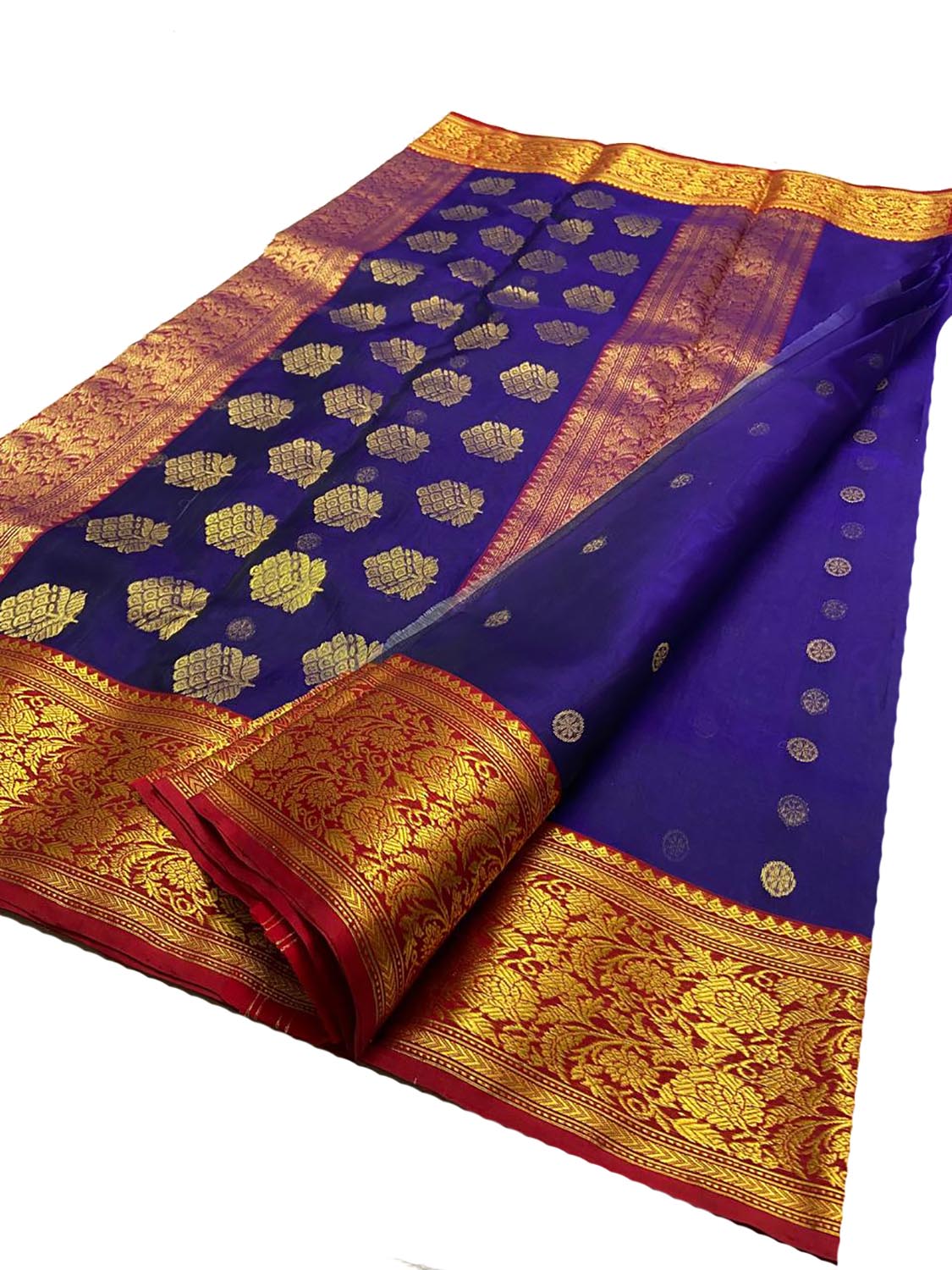 Blue Chanderi Handloom Pure Katan Silk Saree - Luxurion World