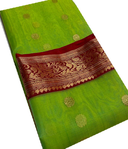 Green Chanderi Handloom Pure Katan Silk Saree - Luxurion World