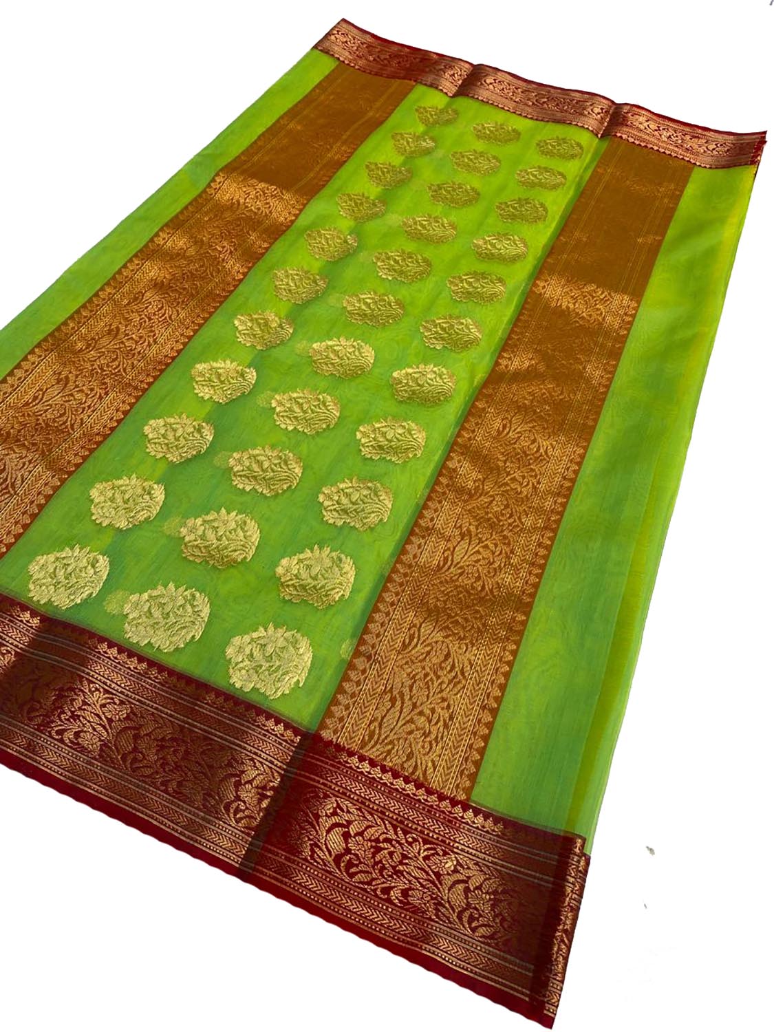 Green Chanderi Handloom Pure Katan Silk Saree - Luxurion World