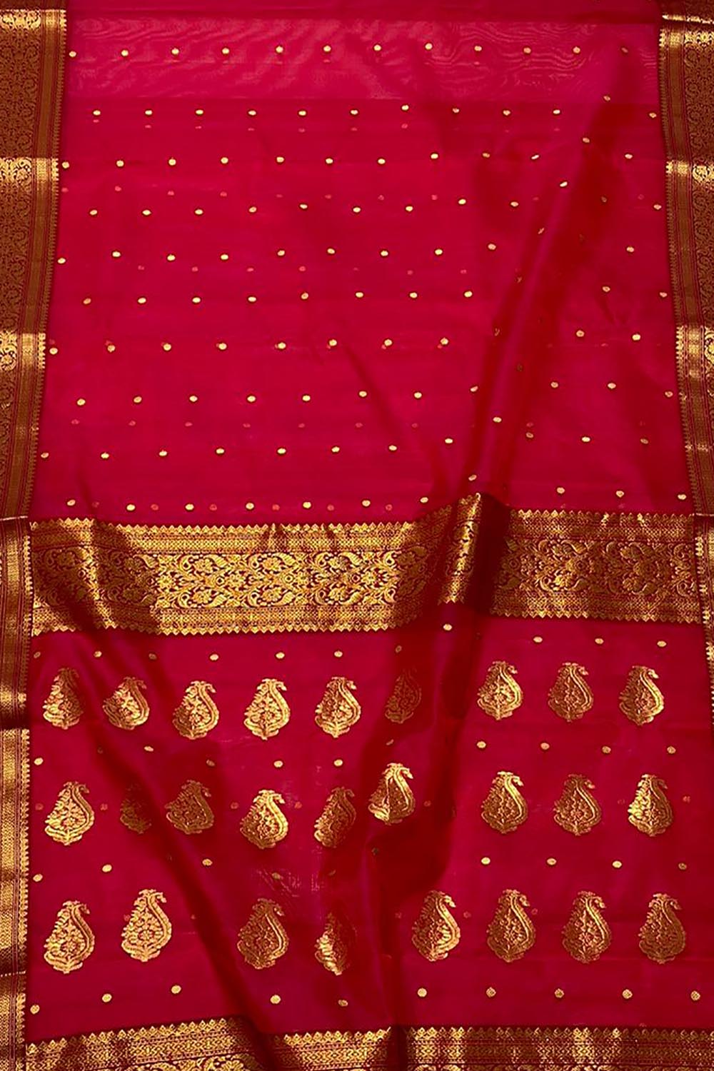 Stunning Pink Chanderi Handloom Pure Katan Silk Saree - Luxurion World