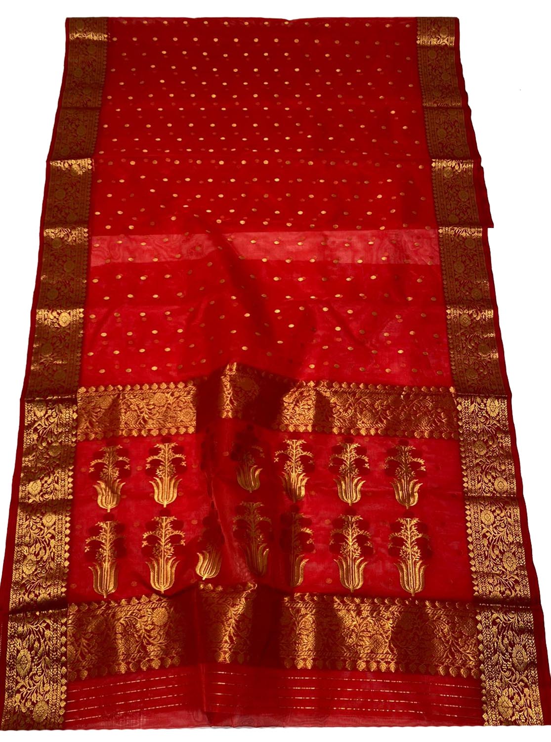 Exquisite Red Chanderi Handloom Pure Katan Silk Saree - Luxurion World