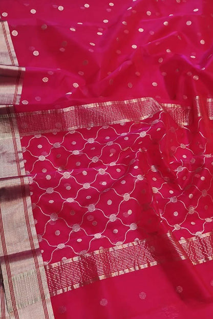 Pink Chanderi Handloom Pure Katan Silk Booti Design Saree - Luxurion World