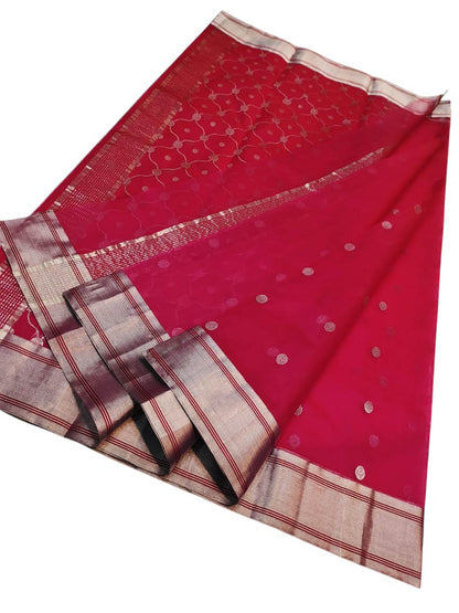 Pink Chanderi Handloom Pure Katan Silk Booti Design Saree - Luxurion World