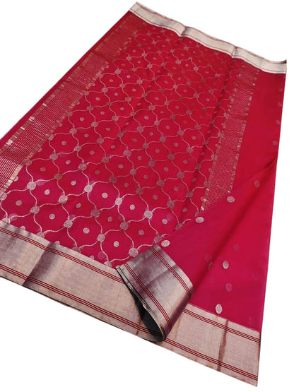 Pink Chanderi Handloom Pure Katan Silk Booti Design Saree - Luxurion World