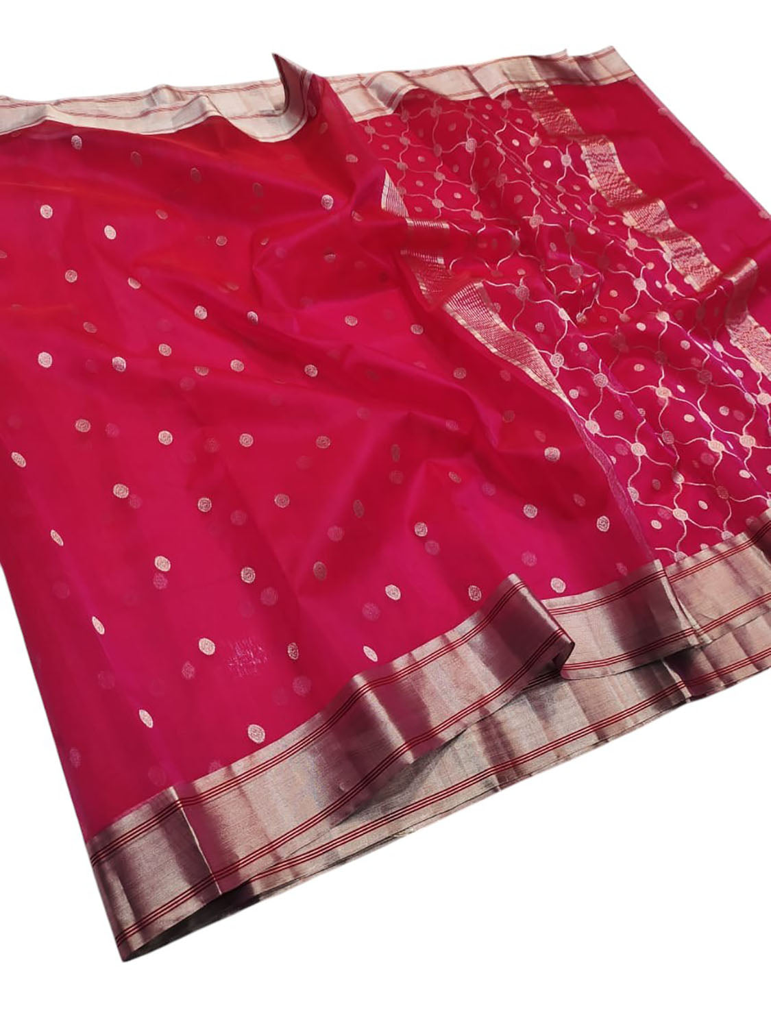 Pink Chanderi Handloom Pure Katan Silk Booti Design Saree - Luxurion World
