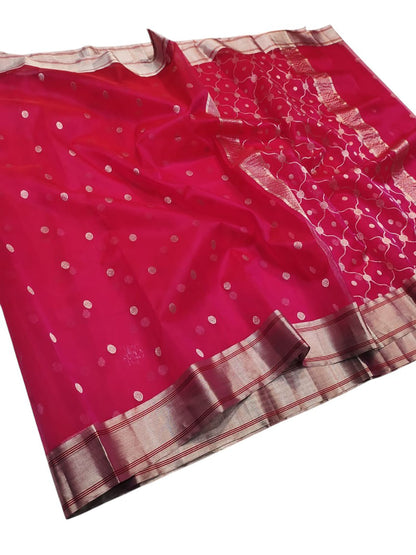 Pink Chanderi Handloom Pure Katan Silk Booti Design Saree - Luxurion World