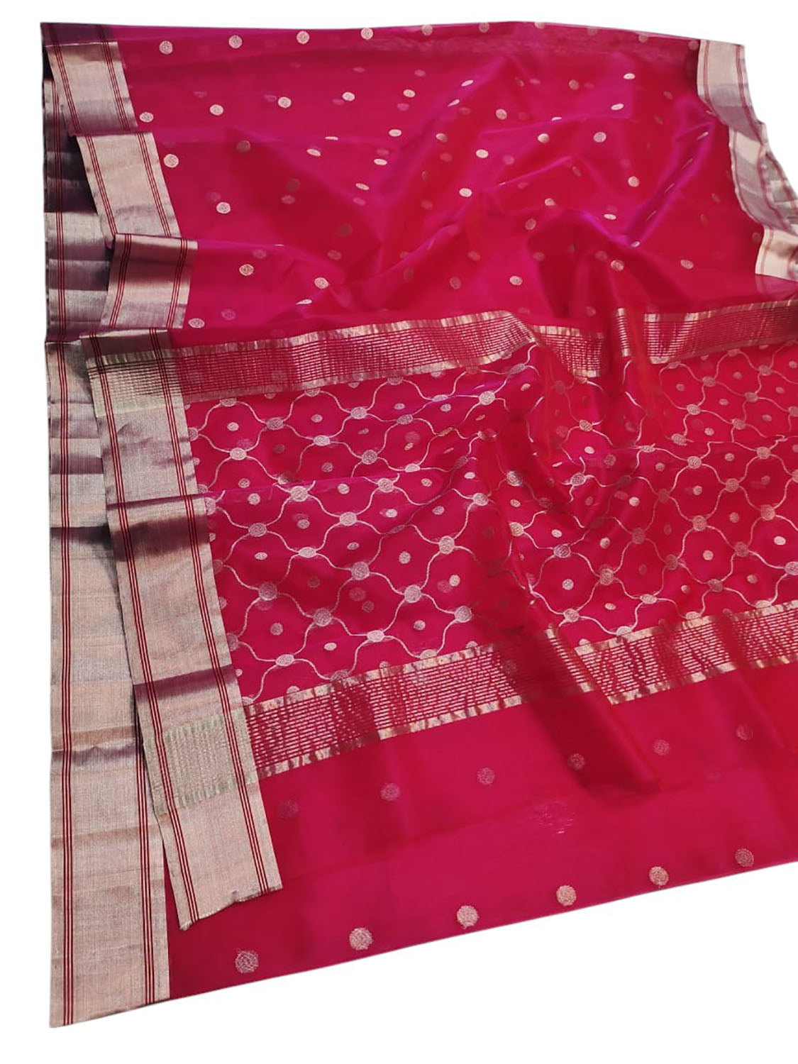 Pink Chanderi Handloom Pure Katan Silk Booti Design Saree - Luxurion World