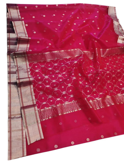 Pink Chanderi Handloom Pure Katan Silk Booti Design Saree - Luxurion World