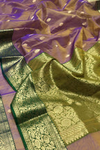 Green And Purple Shot Chanderi Handloom Pure Katan Silk Booti Design Saree - Luxurion World