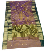 Green And Purple Shot Chanderi Handloom Pure Katan Silk Booti Design Saree - Luxurion World