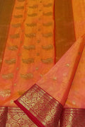Orange Chanderi Handloom Pure Katan Silk Flower Design Saree - Luxurion World