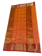 Orange Chanderi Handloom Pure Katan Silk Flower Design Saree - Luxurion World