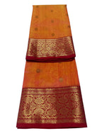 Orange Chanderi Handloom Pure Katan Silk Flower Design Saree - Luxurion World