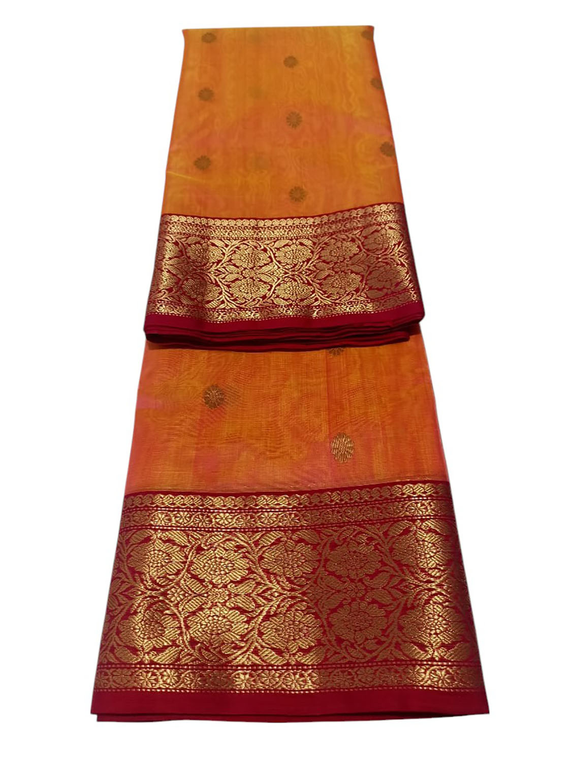 Orange Chanderi Handloom Pure Katan Silk Flower Design Saree - Luxurion World