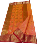 Orange Chanderi Handloom Pure Katan Silk Flower Design Saree - Luxurion World