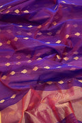 Purple Chanderi Handloom Pure Katan Silk Saree - Luxurion World