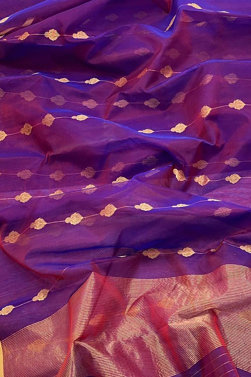 Purple Chanderi Handloom Pure Katan Silk Saree - Luxurion World