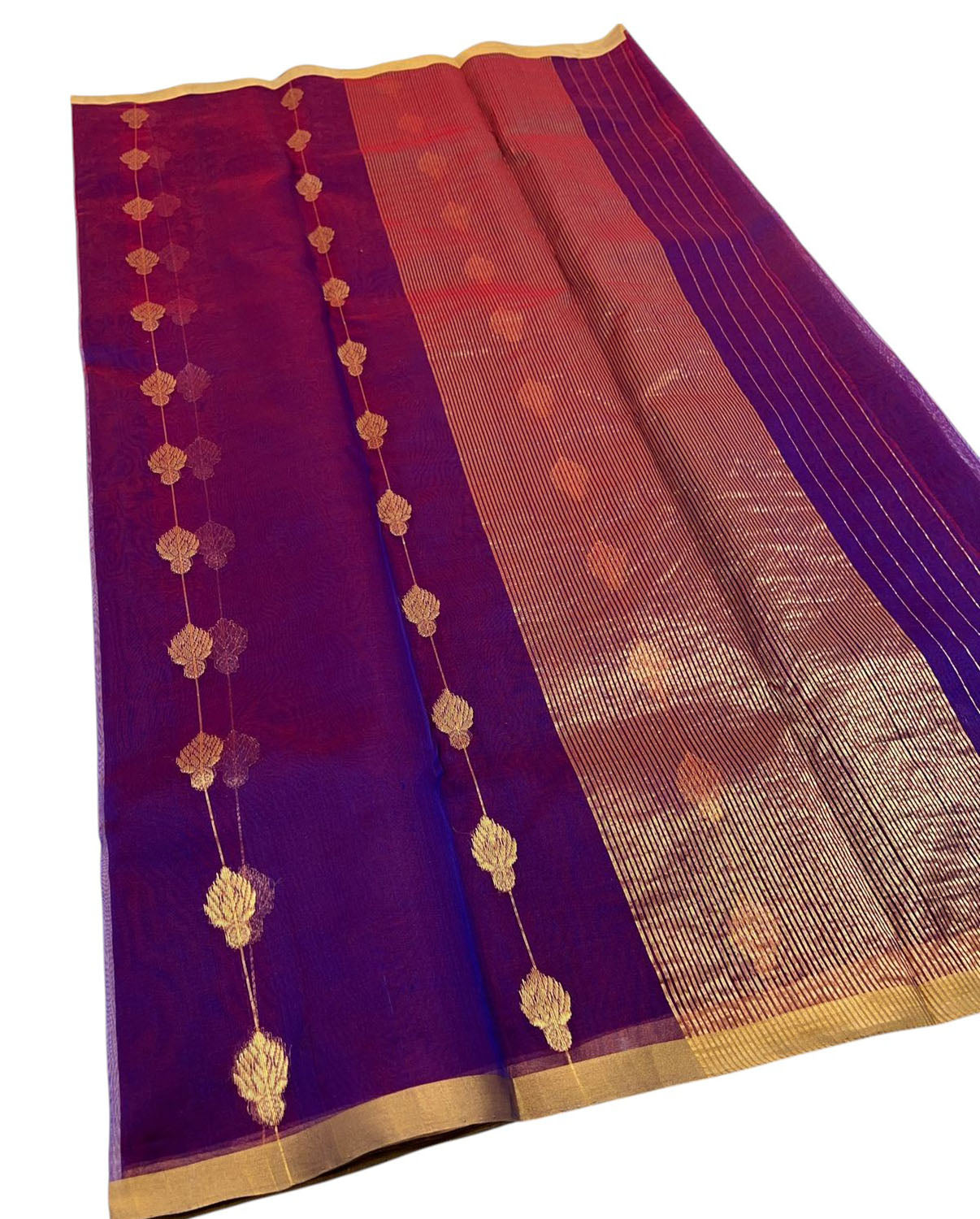 Purple Chanderi Handloom Pure Katan Silk Saree - Luxurion World