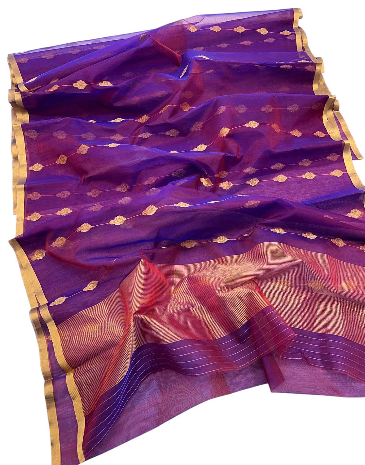 Purple Chanderi Handloom Pure Katan Silk Saree - Luxurion World