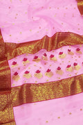 Pink Chanderi Handloom Pure Katan Silk Meenakari Saree - Luxurion World