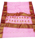 Pink Chanderi Handloom Pure Katan Silk Meenakari Saree - Luxurion World