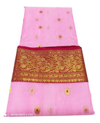Pink Chanderi Handloom Pure Katan Silk Meenakari Saree - Luxurion World