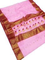 Pink Chanderi Handloom Pure Katan Silk Meenakari Saree - Luxurion World