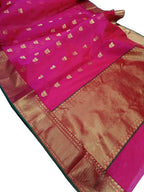 Pink Chanderi Handloom Pure Katan Silk Flower Design Saree - Luxurion World