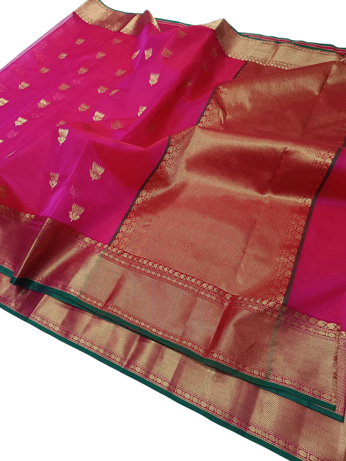 Pink Chanderi Handloom Pure Katan Silk Flower Design Saree - Luxurion World