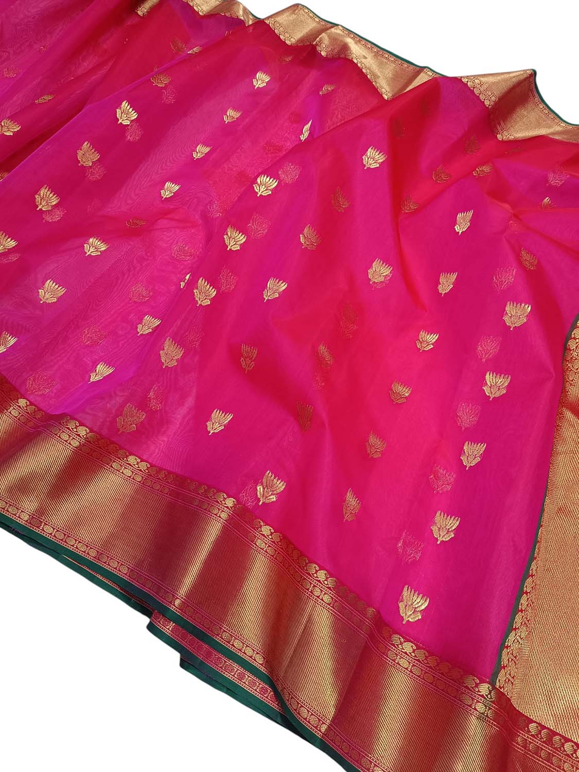 Pink Chanderi Handloom Pure Katan Silk Flower Design Saree - Luxurion World
