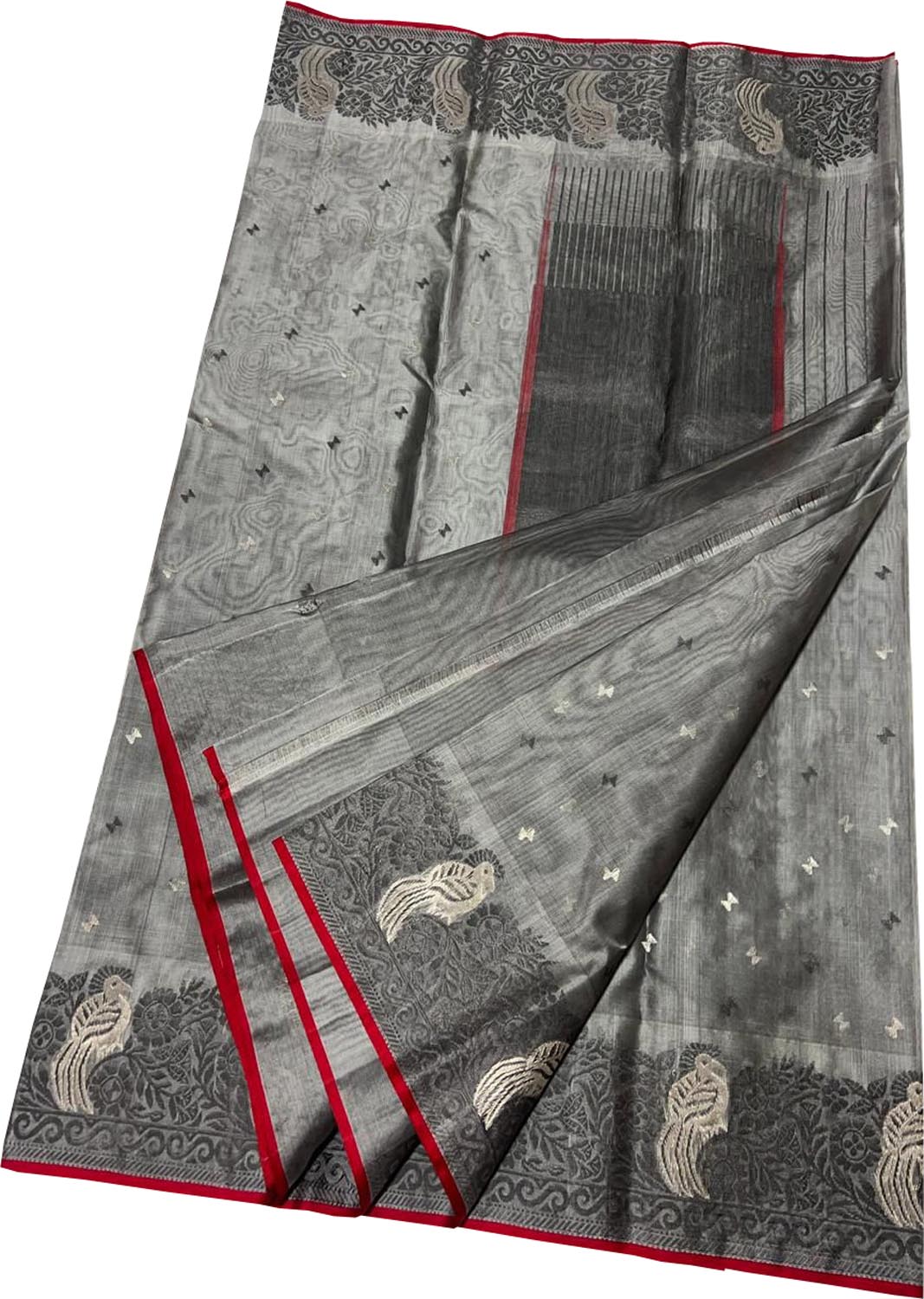 Grey Pure Chanderi Silk Handloom Saree - Luxurion World
