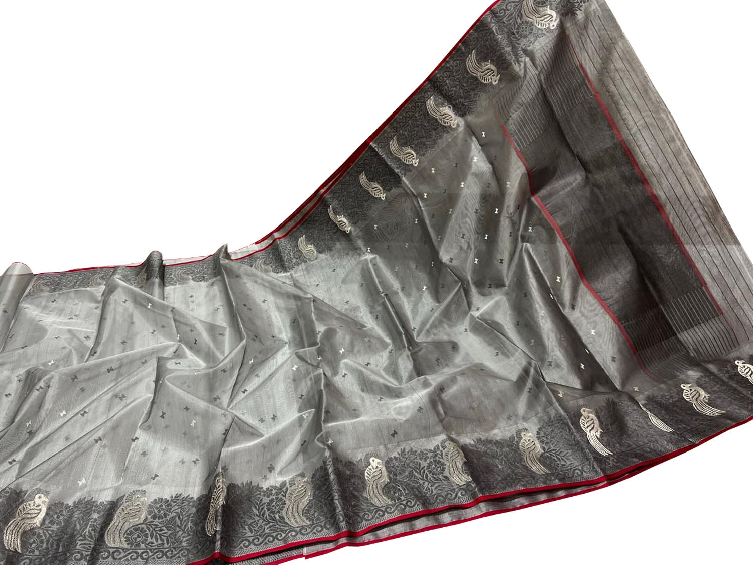 Grey Pure Chanderi Silk Handloom Saree - Luxurion World