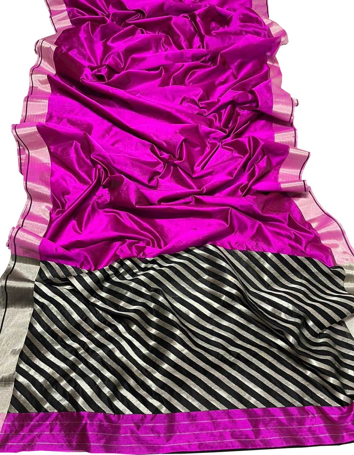 Pink Pure Chanderi Silk Handloom Saree - Luxurion World