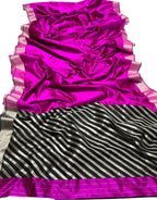 Pink Pure Chanderi Silk Handloom Saree - Luxurion World