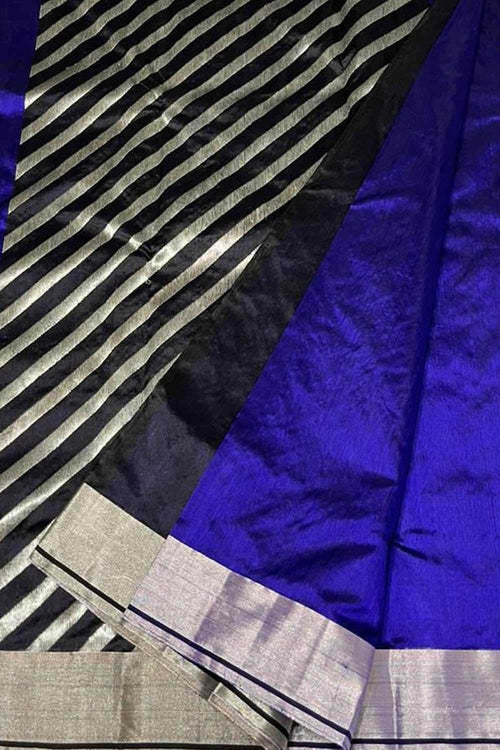Blue Pure Chanderi Silk Handloom Saree - Luxurion World