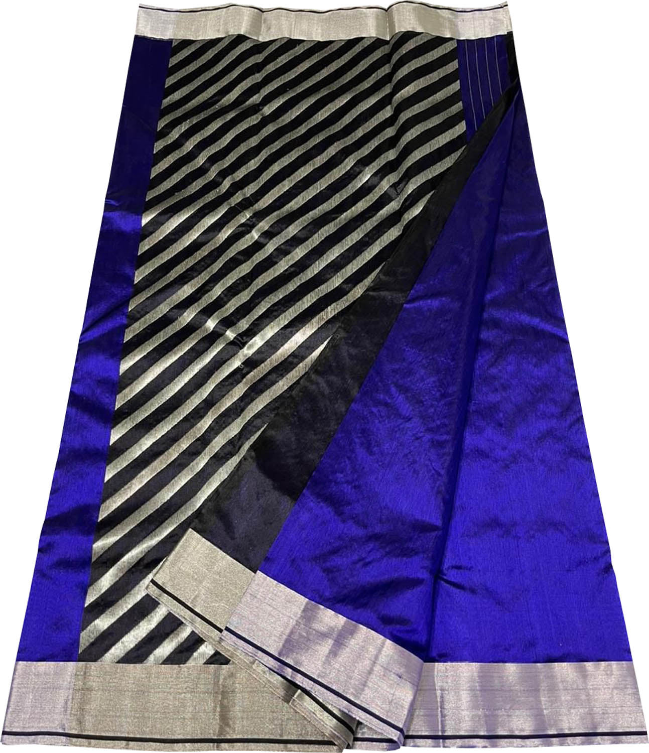 Blue Pure Chanderi Silk Handloom Saree - Luxurion World
