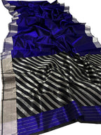 Blue Pure Chanderi Silk Handloom Saree - Luxurion World