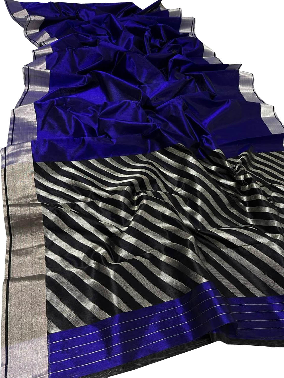 Blue Pure Chanderi Silk Handloom Saree - Luxurion World