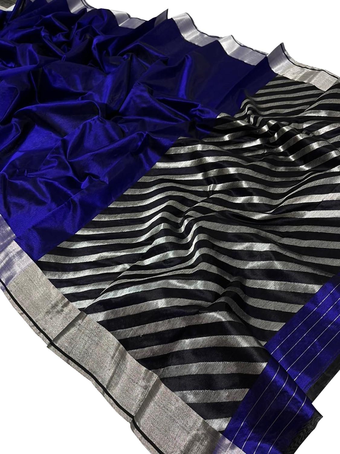 Blue Pure Chanderi Silk Handloom Saree - Luxurion World