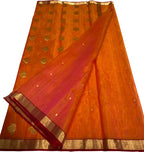 Orange Pure Chanderi Silk Handloom Saree - Luxurion World