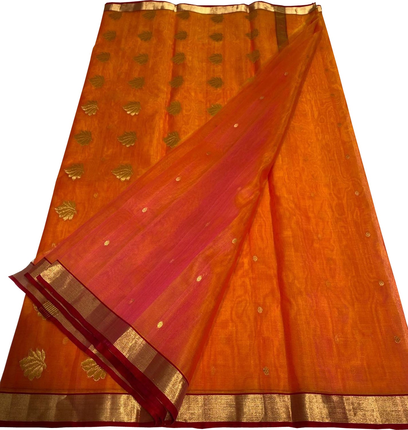 Orange Pure Chanderi Silk Handloom Saree - Luxurion World